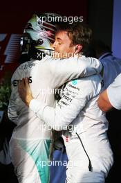 Race winner Nico Rosberg (GER) Mercedes AMG F1 celebrates in parc ferme with team mate Lewis Hamilton (GBR) Mercedes AMG F1. 20.03.2016. Formula 1 World Championship, Rd 1, Australian Grand Prix, Albert Park, Melbourne, Australia, Race Day.