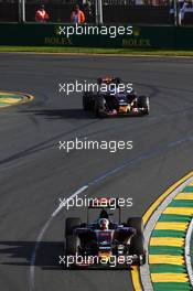 Carlos Sainz Jr (ESP) Scuderia Toro Rosso STR11 leads team mate Max Verstappen (NLD) Scuderia Toro Rosso STR10. 20.03.2016. Formula 1 World Championship, Rd 1, Australian Grand Prix, Albert Park, Melbourne, Australia, Race Day.
