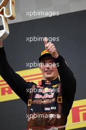 Max Verstappen (NLD) Red Bull Racing celebrates his second position on the podium. 03.07.2016. Formula 1 World Championship, Rd 9, Austrian Grand Prix, Spielberg, Austria, Race Day.