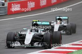 Nico Rosberg (GER) Mercedes AMG F1 W07 Hybrid leads team mate Lewis Hamilton (GBR) Mercedes AMG F1 W07 Hybrid. 03.07.2016. Formula 1 World Championship, Rd 9, Austrian Grand Prix, Spielberg, Austria, Race Day.