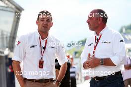 (L to R): Will Buxton (GBR) NBC Sports Network TV Presenter with Jason Swales (GBR) NBC Sports Network. 30.06.2016. Formula 1 World Championship, Rd 9, Austrian Grand Prix, Spielberg, Austria, Preparation Day.