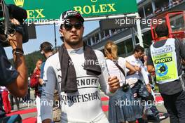 Sergio Perez (MEX) Sahara Force India F1 on the grid. 28.08.2016. Formula 1 World Championship, Rd 13, Belgian Grand Prix, Spa Francorchamps, Belgium, Race Day.