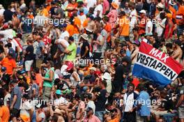 Fans and a flag for Max Verstappen (NLD) Red Bull Racing. 28.08.2016. Formula 1 World Championship, Rd 13, Belgian Grand Prix, Spa Francorchamps, Belgium, Race Day.