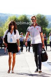 Romain Grosjean (FRA) Haas F1 Team with his wife Marion Jolles Grosjean (FRA) TF1 TV Presenter. 28.08.2016. Formula 1 World Championship, Rd 13, Belgian Grand Prix, Spa Francorchamps, Belgium, Race Day.