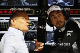 (L to R): Ron Dennis (GBR) McLaren Executive Chairman with Fernando Alonso (ESP) McLaren. 01.04.2016. Formula 1 World Championship, Rd 2, Bahrain Grand Prix, Sakhir, Bahrain, Practice Day