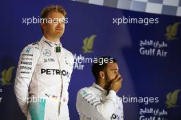 The podium (L to R): Race winner Nico Rosberg (GER) Mercedes AMG F1 and third placed team mate Lewis Hamilton (GBR) Mercedes AMG F1. 03.04.2016. Formula 1 World Championship, Rd 2, Bahrain Grand Prix, Sakhir, Bahrain, Race Day.