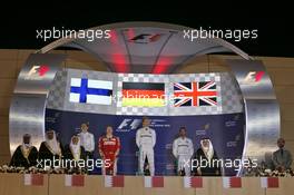 The podium (L to R): Kimi Raikkonen (FIN) Ferrari, second; Nico Rosberg (GER) Mercedes AMG F1, race winner; Lewis Hamilton (GBR) Mercedes AMG F1, third. 03.04.2016. Formula 1 World Championship, Rd 2, Bahrain Grand Prix, Sakhir, Bahrain, Race Day.