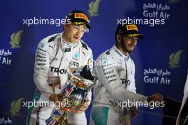 The podium (L to R): Race winner Nico Rosberg (GER) Mercedes AMG F1 and third placed team mate Lewis Hamilton (GBR) Mercedes AMG F1. 03.04.2016. Formula 1 World Championship, Rd 2, Bahrain Grand Prix, Sakhir, Bahrain, Race Day.