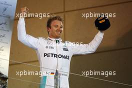 Race winner Nico Rosberg (GER) Mercedes AMG F1 celebrates on the podium. 03.04.2016. Formula 1 World Championship, Rd 2, Bahrain Grand Prix, Sakhir, Bahrain, Race Day.
