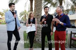 (L to R): Steve Jones (GBR) Channel 4 F1 Presenter with Susie Wolff (GBR) Channel 4 Expert Analyst; Mark Webber (AUS) Porsche Team WEC Driver / Channel 4 Presenter; and David Coulthard (GBR) Red Bull Racing and Scuderia Toro Advisor / Channel 4 F1 Commentator. 02.04.2016. Formula 1 World Championship, Rd 2, Bahrain Grand Prix, Sakhir, Bahrain, Qualifying Day.