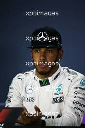 Lewis Hamilton (GBR) Mercedes AMG F1 in the FIA Press Conference. 02.04.2016. Formula 1 World Championship, Rd 2, Bahrain Grand Prix, Sakhir, Bahrain, Qualifying Day.