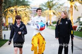 Jolyon Palmer (GBR) Renault Sport F1 Team with Aurelie Donzelot (FRA) Renault Sport F1 Team Media Communications Manager (Right). 31.03.2016. Formula 1 World Championship, Rd 2, Bahrain Grand Prix, Sakhir, Bahrain, Preparation Day.