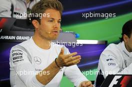 Nico Rosberg (GER) Mercedes AMG F1 in the FIA Press Conference. 31.03.2016. Formula 1 World Championship, Rd 2, Bahrain Grand Prix, Sakhir, Bahrain, Preparation Day.