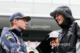 (L to R): Max Verstappen (NLD) Red Bull Racing with Nico Hulkenberg (GER) Sahara Force India F1 on the drivers parade. 13.11.2016. Formula 1 World Championship, Rd 20, Brazilian Grand Prix, Sao Paulo, Brazil, Race Day.