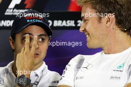 (L to R): Felipe Massa (BRA) Williams with Nico Rosberg (GER) Mercedes AMG F1 in the FIA Press Conference. 10.11.2016. Formula 1 World Championship, Rd 20, Brazilian Grand Prix, Sao Paulo, Brazil, Preparation Day.