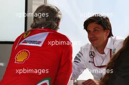 (L to R): Maurizio Arrivabene (ITA) Ferrari Team Principal with Toto Wolff (GER) Mercedes AMG F1 Shareholder and Executive Director. 10.06.2016. Formula 1 World Championship, Rd 7, Canadian Grand Prix, Montreal, Canada, Practice Day.