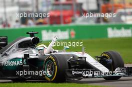 Race winner Lewis Hamilton (GBR) Mercedes AMG F1 W07 Hybrid celebrates at the end of the race. 12.06.2016. Formula 1 World Championship, Rd 7, Canadian Grand Prix, Montreal, Canada, Race Day.