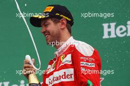 Sebastian Vettel (GER) Ferrari celebrates his second position on the podium. 12.06.2016. Formula 1 World Championship, Rd 7, Canadian Grand Prix, Montreal, Canada, Race Day.