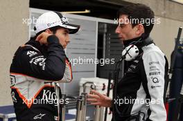 (L to R): Sergio Perez (MEX) Sahara Force India F1 with Tim Wright (GBR) Sahara Force India F1 Team Race Engineer. 11.06.2016. Formula 1 World Championship, Rd 7, Canadian Grand Prix, Montreal, Canada, Qualifying Day.