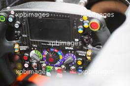 Haas VF-16 steering wheel. 09.06.2016. Formula 1 World Championship, Rd 7, Canadian Grand Prix, Montreal, Canada, Preparation Day.