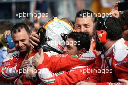 Sebastian Vettel (GER) Ferrari celebrates his third position in parc ferme. 17.04.2016. Formula 1 World Championship, Rd 3, Chinese Grand Prix, Shanghai, China, Race Day.