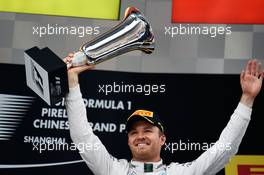 Race winner Nico Rosberg (GER) Mercedes AMG F1 W07 Hybrid celebrates on the podium. 17.04.2016. Formula 1 World Championship, Rd 3, Chinese Grand Prix, Shanghai, China, Race Day.