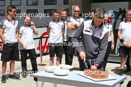 Romain Grosjean (FRA) Haas F1 Team celebrates his birthday with the team. 17.04.2016. Formula 1 World Championship, Rd 3, Chinese Grand Prix, Shanghai, China, Race Day.