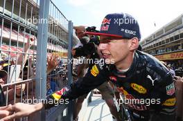 Race winner Max Verstappen (NLD) Red Bull Racing celebrates with the fans. 15.05.2016. Formula 1 World Championship, Rd 5, Spanish Grand Prix, Barcelona, Spain, Race Day.