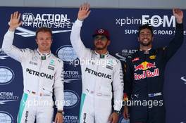 Pole for Lewis Hamilton (GBR) Mercedes AMG F1 W07 , 2nd for Nico Rosberg (GER) Mercedes AMG Petronas F1 W07 and 3rd for Daniel Ricciardo (AUS) Red Bull Racing RB12. 14.05.2016. Formula 1 World Championship, Rd 5, Spanish Grand Prix, Barcelona, Spain, Qualifying Day.