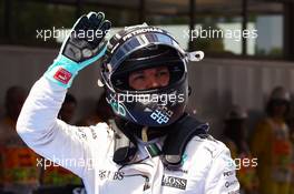 Nico Rosberg (GER) Mercedes AMG F1 celebrates his second position in qualifying parc ferme.  14.05.2016. Formula 1 World Championship, Rd 5, Spanish Grand Prix, Barcelona, Spain, Qualifying Day.