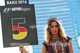 Grid girl. 19.06.2016. Formula 1 World Championship, Rd 8, European Grand Prix, Baku Street Circuit, Azerbaijan, Race Day.