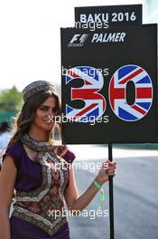 Grid girl. 19.06.2016. Formula 1 World Championship, Rd 8, European Grand Prix, Baku Street Circuit, Azerbaijan, Race Day.