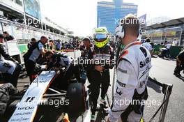Sergio Perez (MEX) Sahara Force India F1 VJM09 on the grid. 19.06.2016. Formula 1 World Championship, Rd 8, European Grand Prix, Baku Street Circuit, Azerbaijan, Race Day.