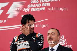 Third placed Sergio Perez (MEX) Sahara Force India F1 on the podium. 19.06.2016. Formula 1 World Championship, Rd 8, European Grand Prix, Baku Street Circuit, Azerbaijan, Race Day.