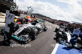 The top three cars in parc ferme. 10.07.2016. Formula 1 World Championship, Rd 10, British Grand Prix, Silverstone, England, Race Day.
