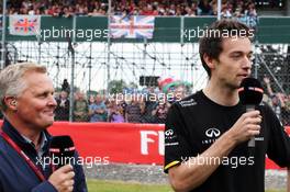 (L to R): Johnny Herbert (GBR) Sky Sports F1 Presenter with Jolyon Palmer (GBR) Renault Sport F1 Team. 07.07.2016. Formula 1 World Championship, Rd 10, British Grand Prix, Silverstone, England, Preparation Day.