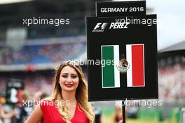 Grid girl for Sergio Perez (MEX) Sahara Force India F1. 31.07.2016. Formula 1 World Championship, Rd 12, German Grand Prix, Hockenheim, Germany, Race Day.