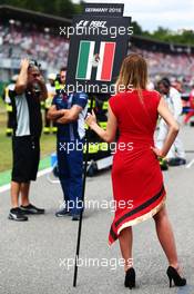 Grid girl for Sergio Perez (MEX) Sahara Force India F1. 31.07.2016. Formula 1 World Championship, Rd 12, German Grand Prix, Hockenheim, Germany, Race Day.