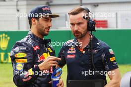 (L to R): Daniel Ricciardo (AUS) Red Bull Racing with Simon Rennie (GBR) Red Bull Racing Race Engineer on the grid. 31.07.2016. Formula 1 World Championship, Rd 12, German Grand Prix, Hockenheim, Germany, Race Day.