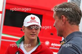 (L to R): Mick Schumacher (GER) Prema Powerteam with David Coulthard (GBR) Red Bull Racing and Scuderia Toro Advisor / Channel 4 F1 Commentator. 30.07.2016. Formula 1 World Championship, Rd 12, German Grand Prix, Hockenheim, Germany, Qualifying Day.