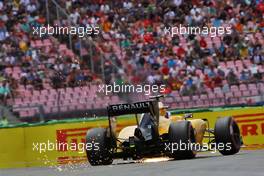 Jolyon Palmer (GBR) Renault Sport F1 Team RS16 sends sparks flying. 30.07.2016. Formula 1 World Championship, Rd 12, German Grand Prix, Hockenheim, Germany, Qualifying Day.