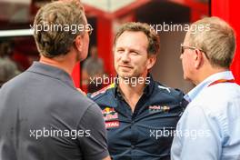 (L to R): David Coulthard (GBR) Red Bull Racing and Scuderia Toro Advisor / Channel 4 F1 Commentator with Christian Horner (GBR) Red Bull Racing Team Principal and Martin Brundle (GBR) Sky Sports Commentator. 30.07.2016. Formula 1 World Championship, Rd 12, German Grand Prix, Hockenheim, Germany, Qualifying Day.