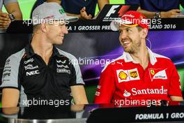 (L to R): Nico Hulkenberg (GER) Sahara Force India F1 with Sebastian Vettel (GER) Ferrari in the FIA Press Conference. 28.07.2016. Formula 1 World Championship, Rd 12, German Grand Prix, Hockenheim, Germany, Preparation Day.
