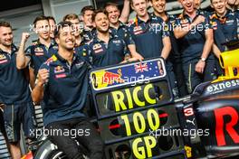 Daniel Ricciardo (AUS) Red Bull Racing celebrates his 100th GP with the team. 28.07.2016. Formula 1 World Championship, Rd 12, German Grand Prix, Hockenheim, Germany, Preparation Day.