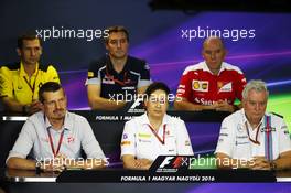 The FIA Press Conference (from back row (L to R)): Remi Taffin (FRA) Renault Sport F1 Engine Technical Director; James Key (GBR) Scuderia Toro Rosso Technical Director; Jock Clear (GBR) Ferrari Engineering Director; Guenther Steiner (ITA) Haas F1 Team Prinicipal; Monisha Kaltenborn (AUT) Sauber Team Principal; Pat Symonds (GBR) Williams Chief Technical Officer.  22.07.2016. Formula 1 World Championship, Rd 11, Hungarian Grand Prix, Budapest, Hungary, Practice Day.