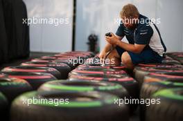 Williams mechanic with Pirelli tyres. 22.07.2016. Formula 1 World Championship, Rd 11, Hungarian Grand Prix, Budapest, Hungary, Practice Day.