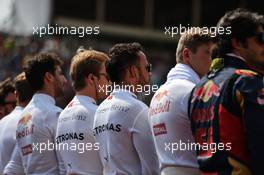 Lewis Hamilton (GBR) Mercedes AMG F1 as the grid observes the national anthem. 24.07.2016. Formula 1 World Championship, Rd 11, Hungarian Grand Prix, Budapest, Hungary, Race Day.