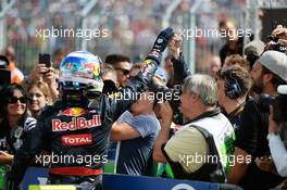 Daniel Ricciardo (AUS) Red Bull Racing celebrates his third position with the team in parc ferme. 24.07.2016. Formula 1 World Championship, Rd 11, Hungarian Grand Prix, Budapest, Hungary, Race Day.