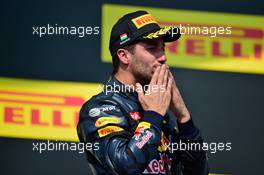 Daniel Ricciardo (AUS) Red Bull Racing celebrates his third position on the podium. 24.07.2016. Formula 1 World Championship, Rd 11, Hungarian Grand Prix, Budapest, Hungary, Race Day.