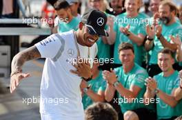 Race winner Lewis Hamilton (GBR) Mercedes AMG F1 celebrates with the team. 24.07.2016. Formula 1 World Championship, Rd 11, Hungarian Grand Prix, Budapest, Hungary, Race Day.
